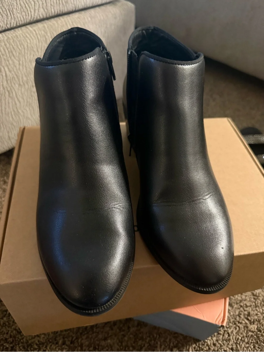 Amazon Essentials Black Faux Leather Ankle Booties